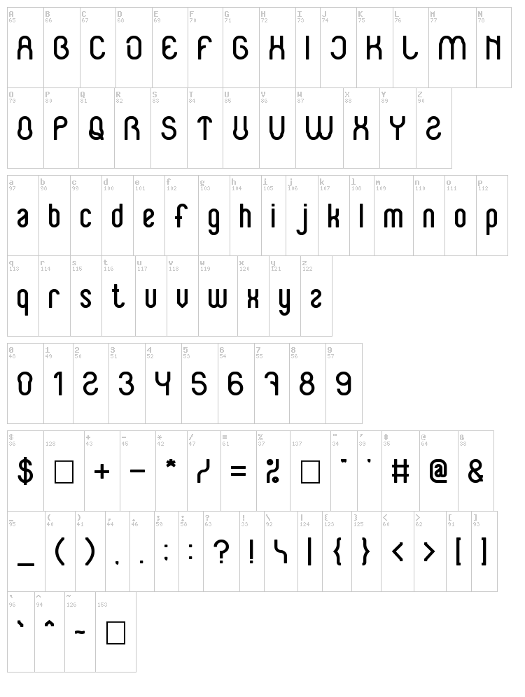 Baby Superhero font map